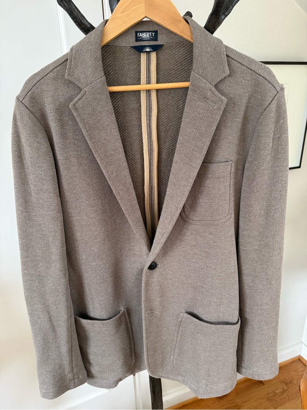 Faherty Taupe Knit Blazer - Single-Button Casual Sport Coat
